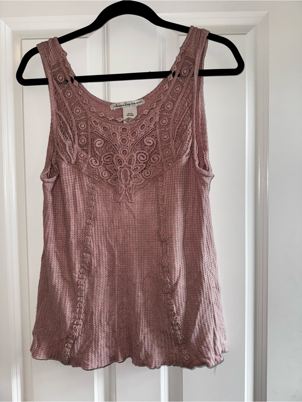 -Dusty Rose waffle knit crotchet tank
